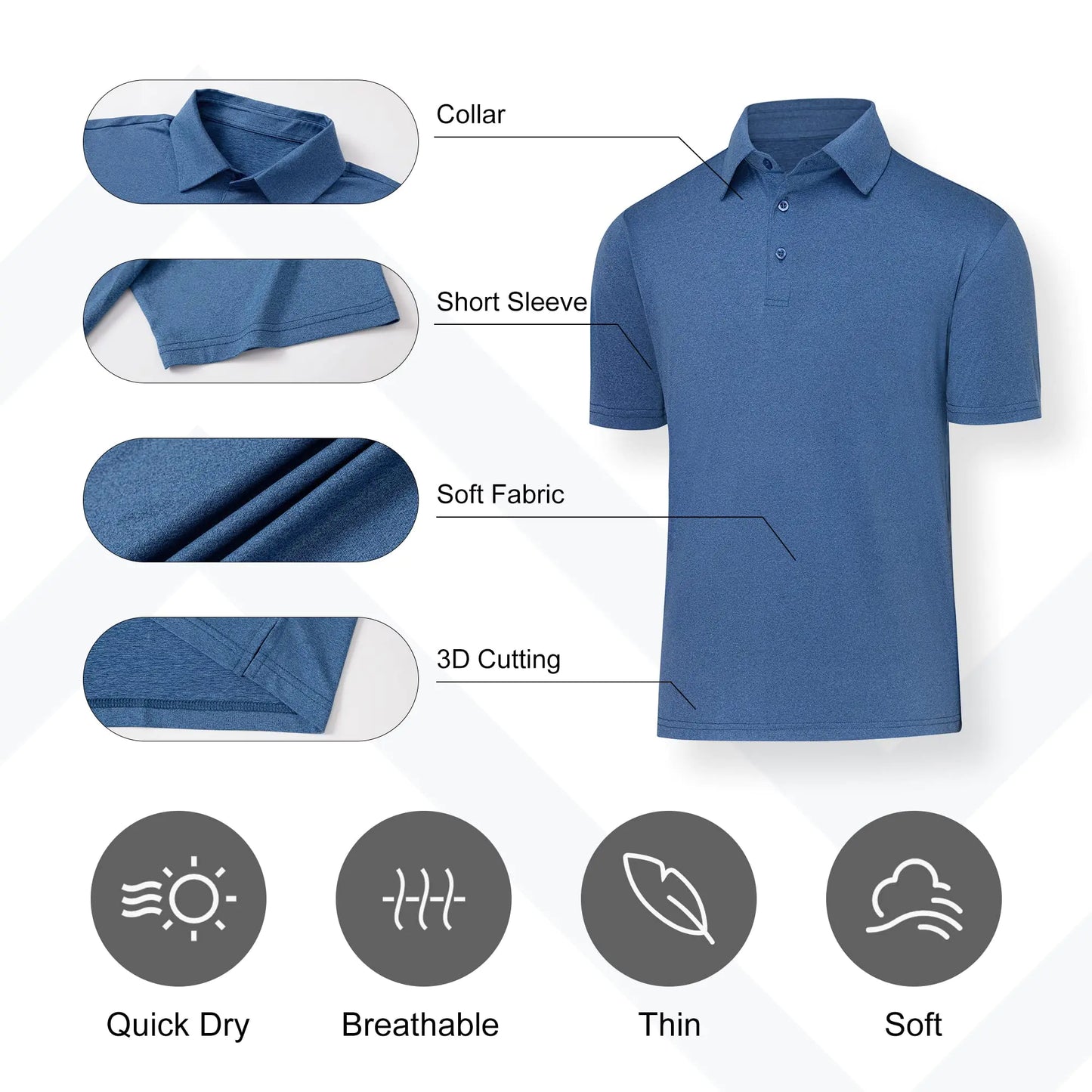 BALENNZ Golf Polos for Men Quick-Dry Athletic Men's Polo Shirts Short Sleeve Summer Casual Moisture Wicking Golf Shirt XX-Large 4 Pack Dark Grey, Navy, Light Blue, Milddle Blue