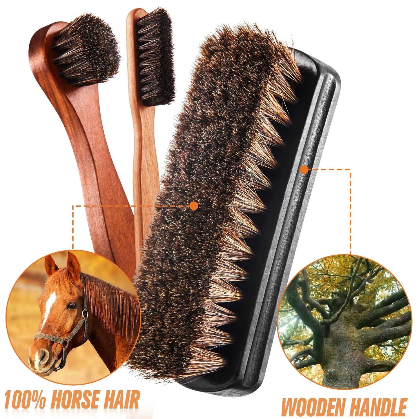 6 Pcs Horsehair Shine Shoes Brush Kit