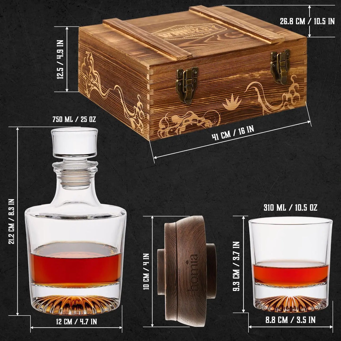 Whiskey Gift Set 14 pcs Whiskey Bottle Old Fashioned Glasses in Wodden Box Gift