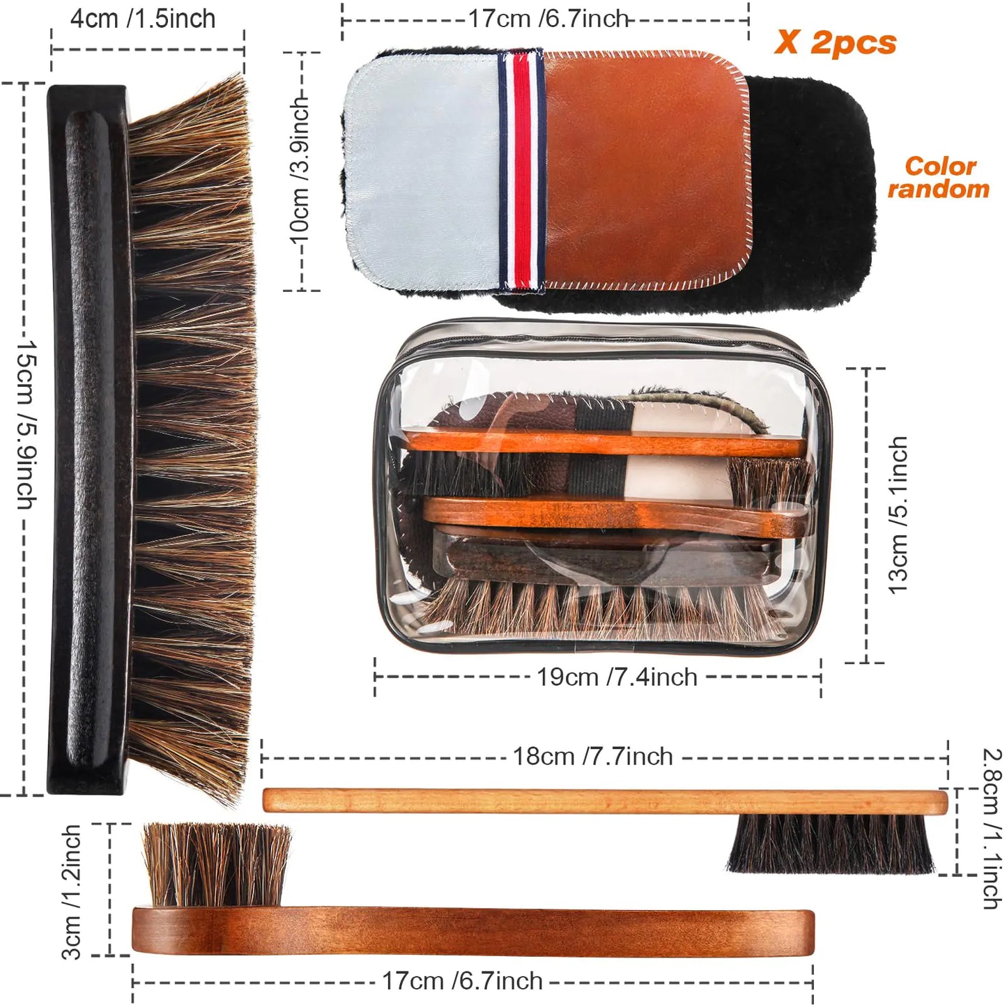 6 Pcs Horsehair Shine Shoes Brush Kit