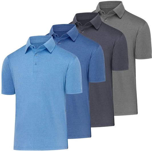 BALENNZ Golf Polos for Men Quick-Dry Athletic Men's Polo Shirts Short Sleeve Summer Casual Moisture Wicking Golf Shirt XX-Large 4 Pack Dark Grey, Navy, Light Blue, Milddle Blue