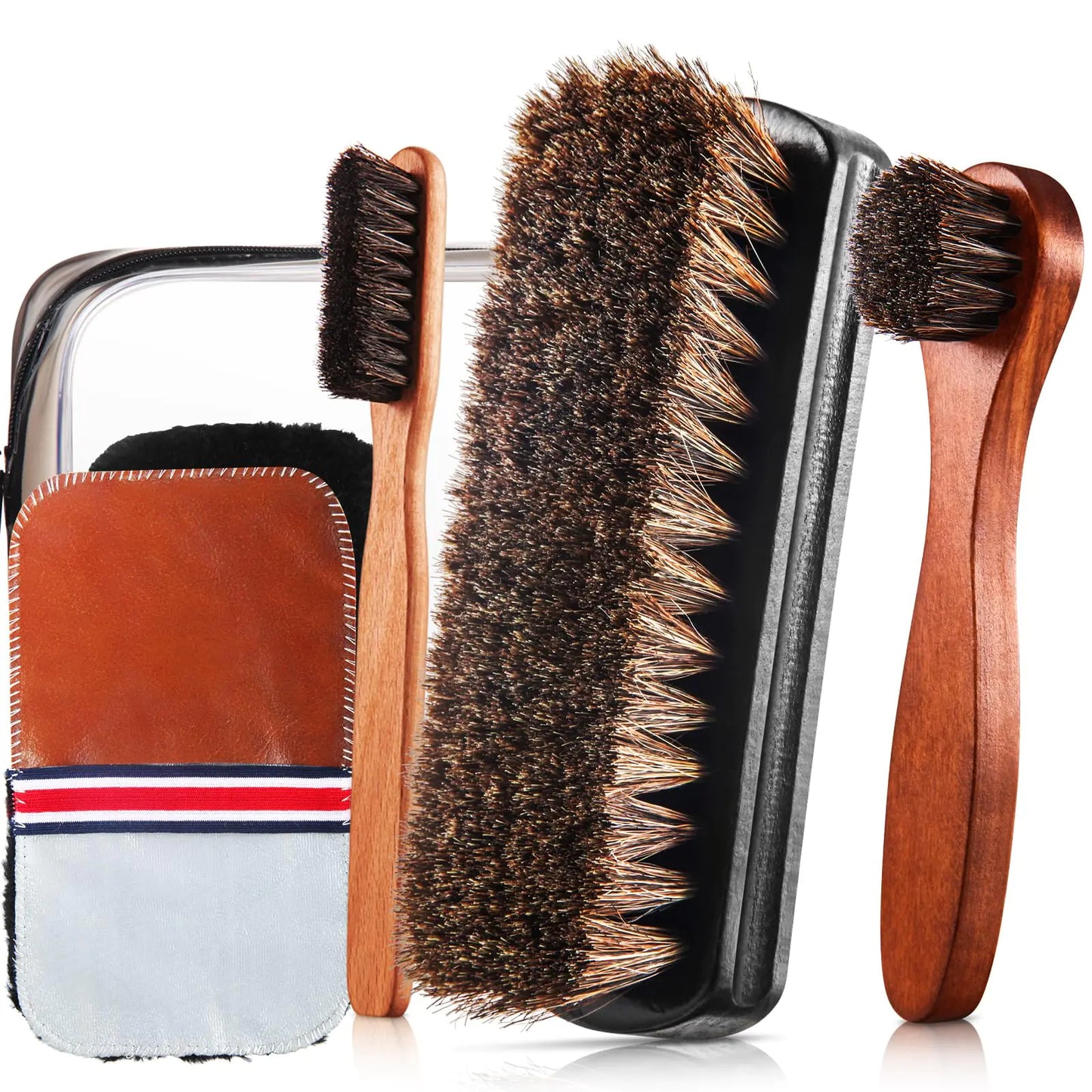 6 Pcs Horsehair Shine Shoes Brush Kit